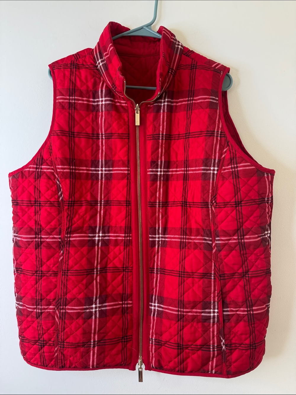 Chico's Reversible Red/Red Plaid Quilted Vest